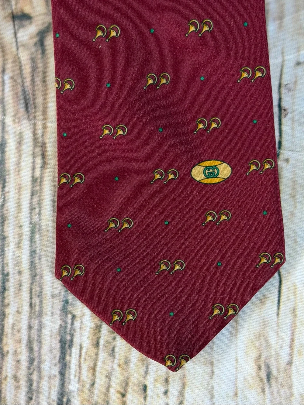 Gucci Accessory Collection Silk Tie Burgundy Gold GG Horsebit Italy Vintage 80’s